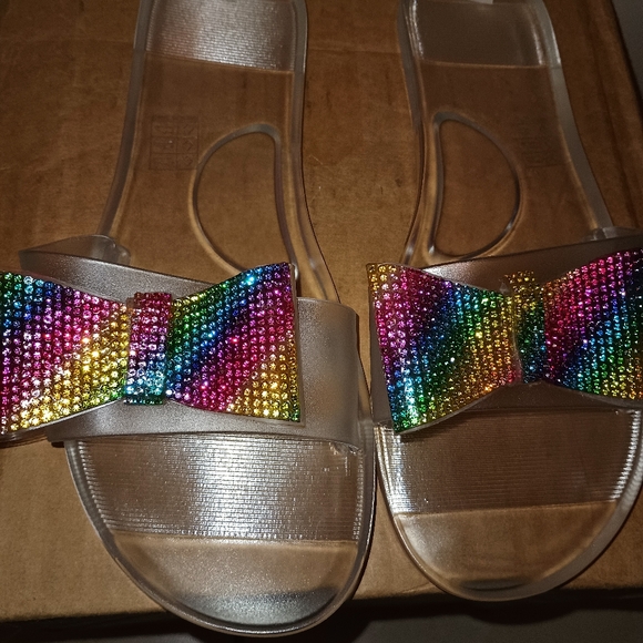 Clear Sandal Slides with Multicolor Bling Bow (8) - Picture 2 of 4